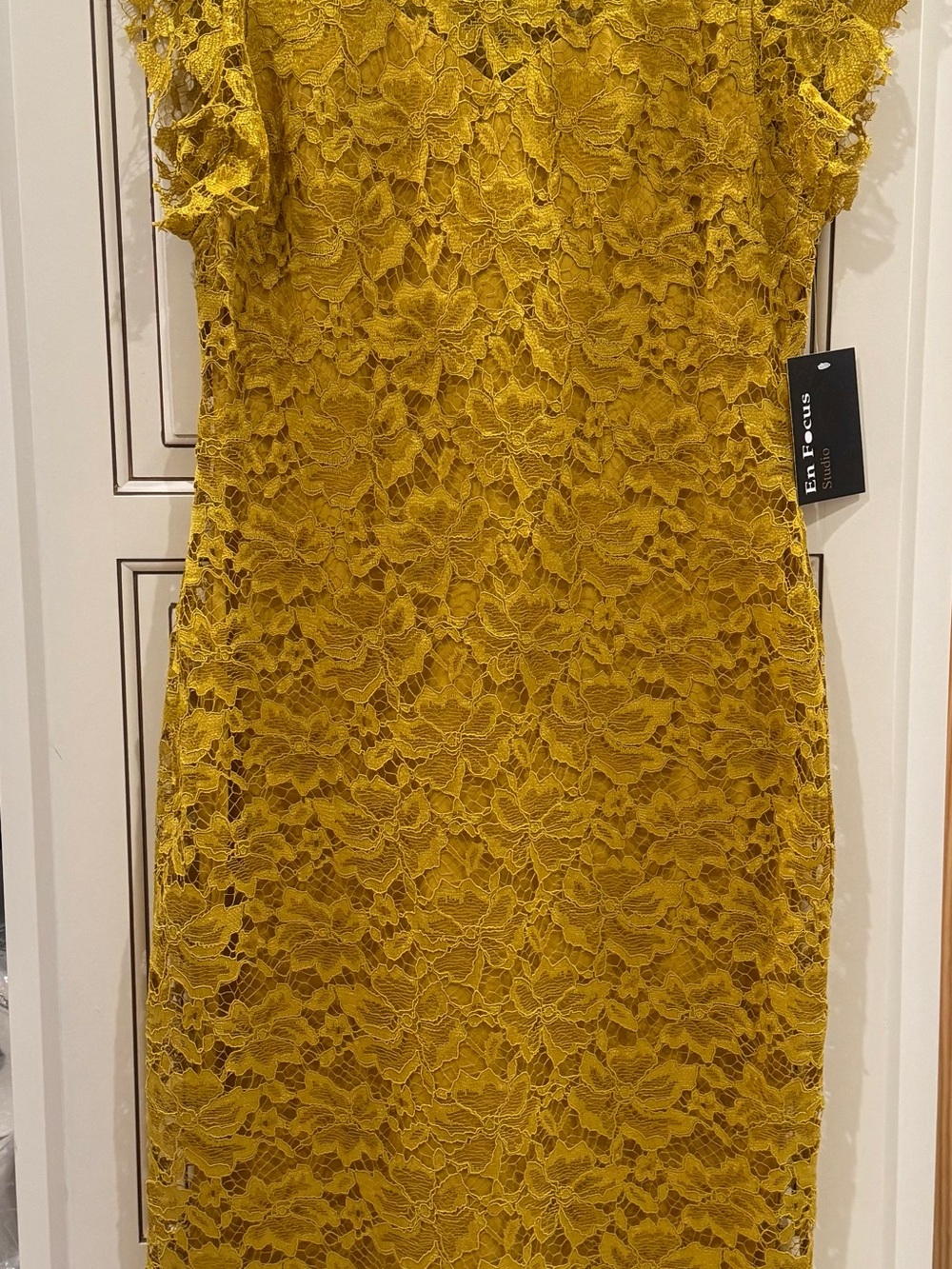Enfocus Studio Mustard Yellow Lace Midi Dress